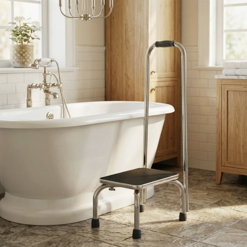 Marchepied de Sécurité Baignoire avec Barre d'Appui & Surface Antidérapante